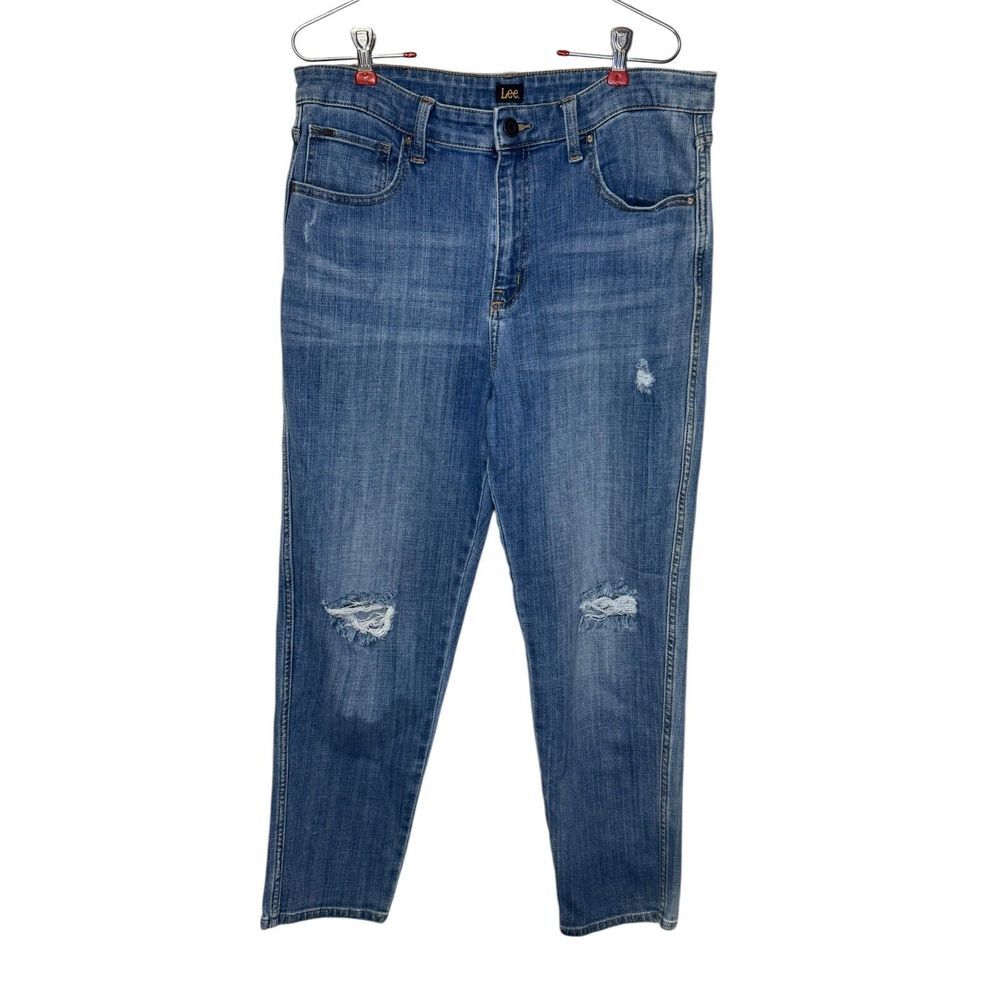 Lee Women's Jeans Classic Distressed Skinny Hi-Rise Stretch Denim Blue Sz. 34